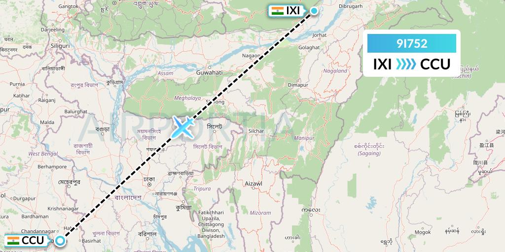 9I752 Air India Regional Flight Map: Lilabari to Kolkata