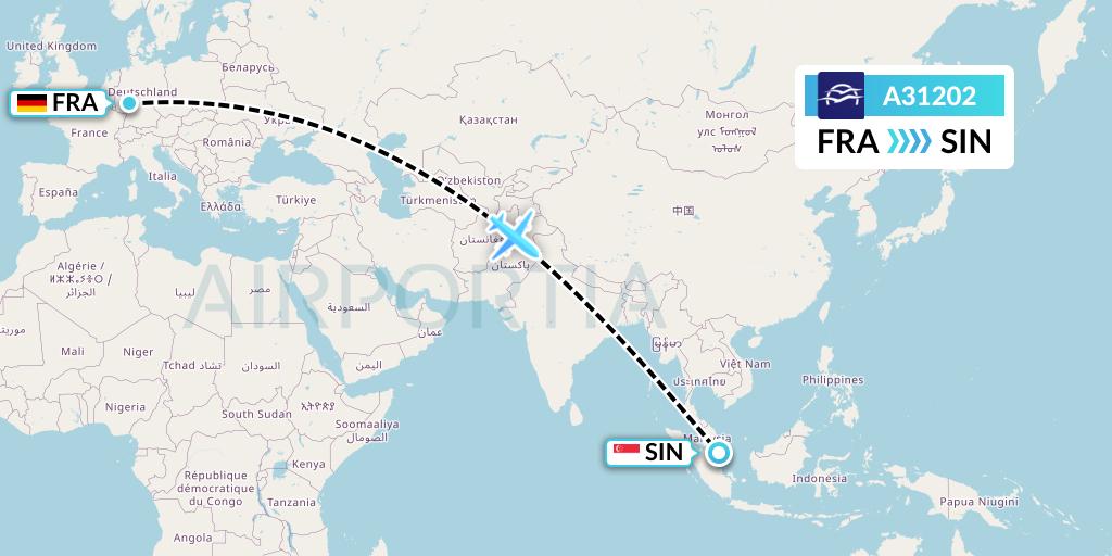 A31202 Aegean Airlines Flight Map: Frankfurt to Singapore