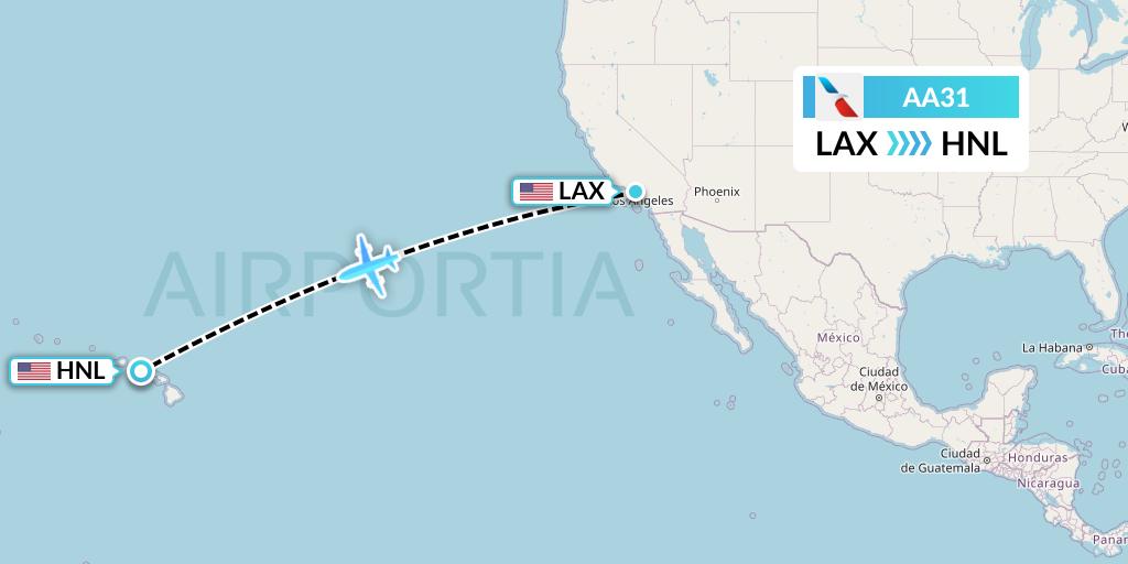 AA31 American Airlines Flight Map: Los Angeles to Honolulu