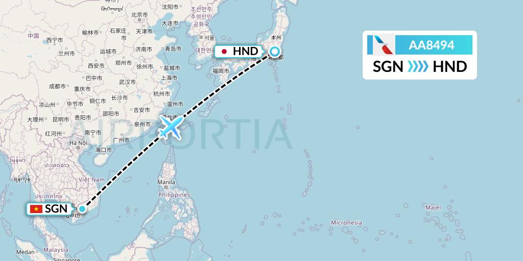 AA8494 American Airlines Flight Map: Ho Chi Minh City to Tokyo