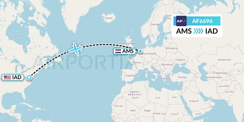 AF6696 Air France Flight Map: Amsterdam to Washington