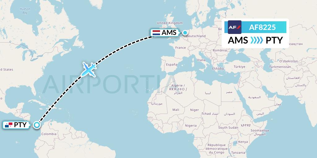 AF8225 Air France Flight Map: Amsterdam to Panama City