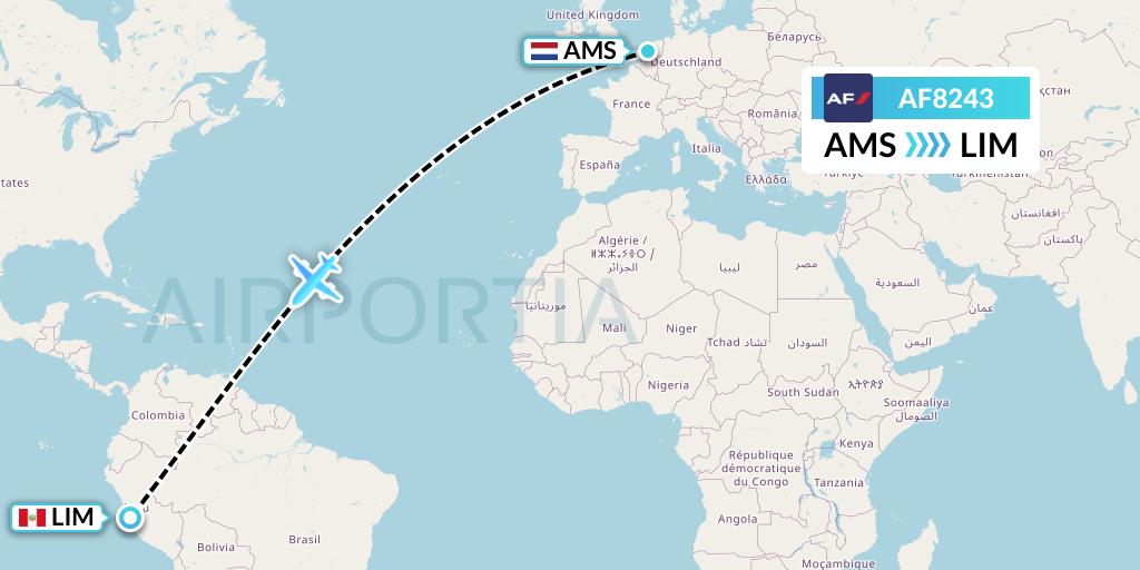 AF8243 Air France Flight Map: Amsterdam to Lima