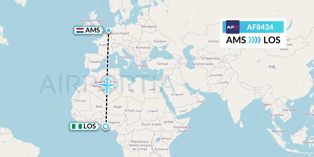 AF8434 Air France Flight Map: Amsterdam to Lagos