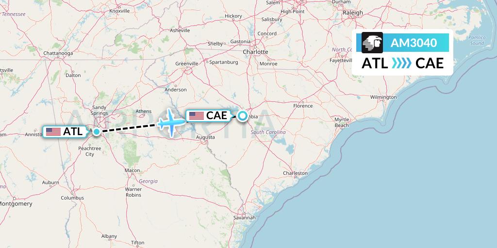 AM3040 Aeromexico Flight Map: Atlanta to Columbia