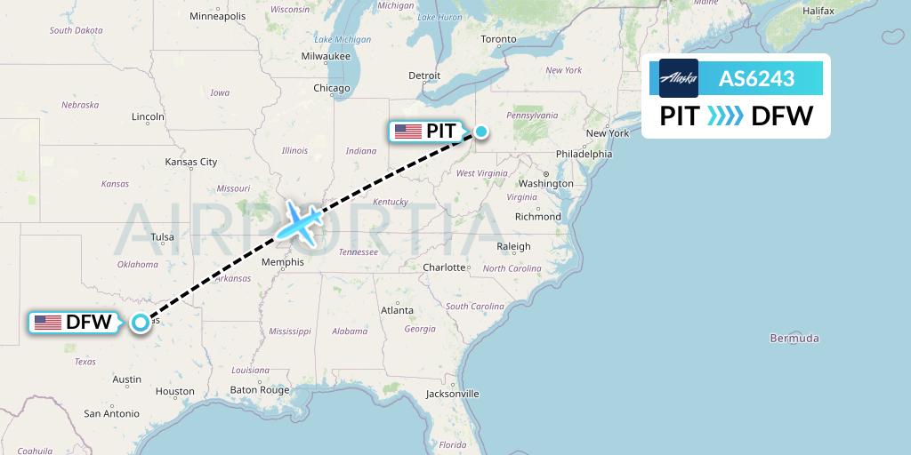 AS6243 Alaska Airlines Flight Map: Pittsburgh to Dallas