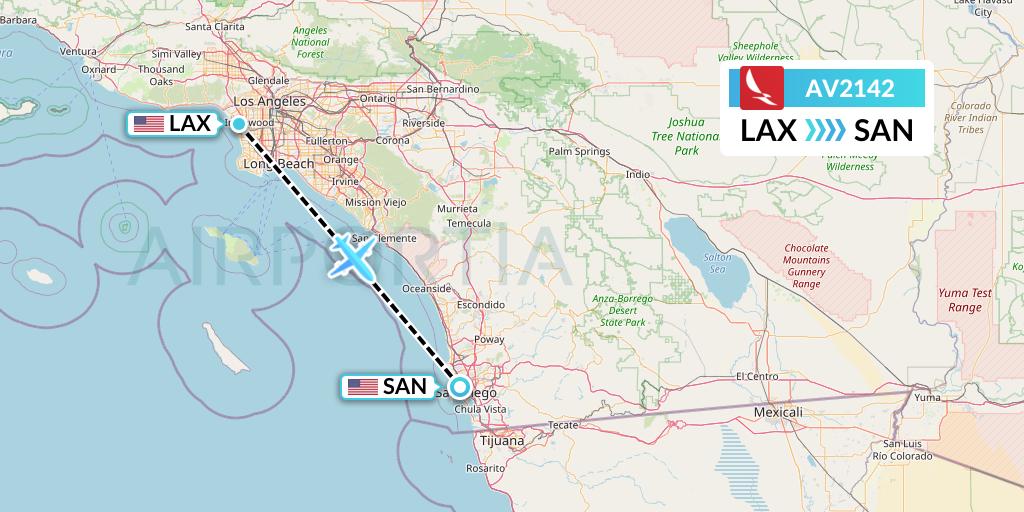 AV2142 Avianca Flight Map: Los Angeles to San Diego