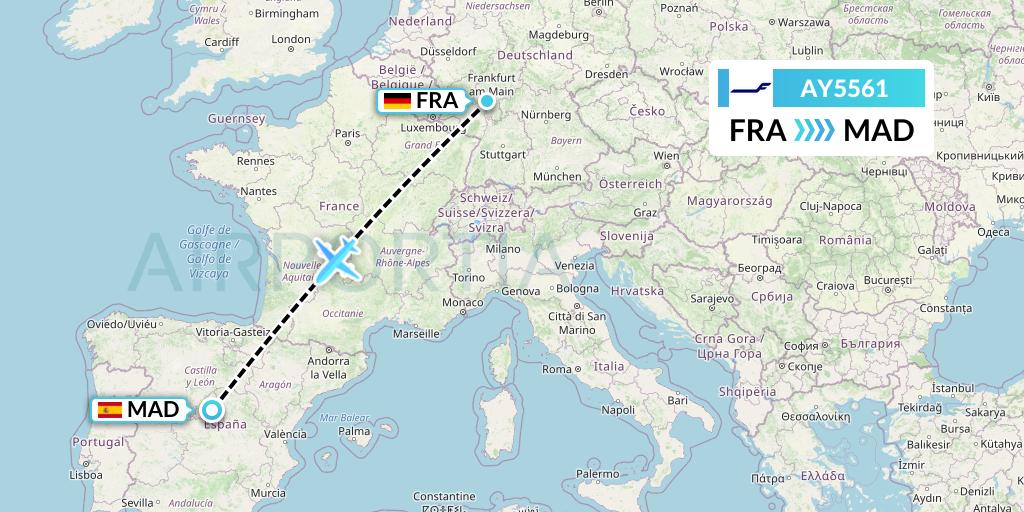 AY5561 Finnair Flight Map: Frankfurt to Madrid
