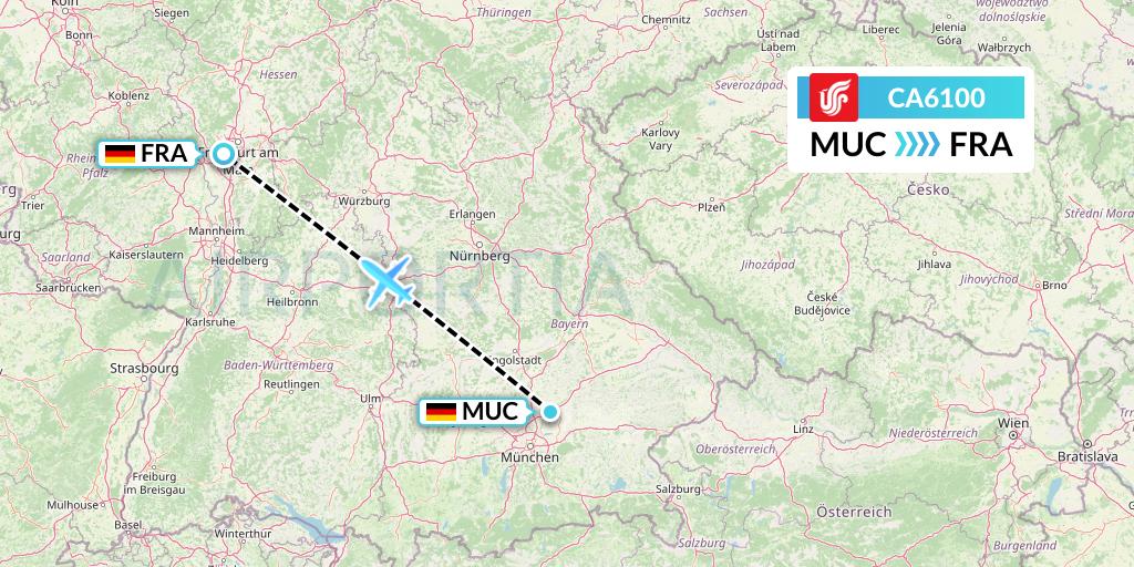 CA6100 Air China Flight Map: Munich to Frankfurt