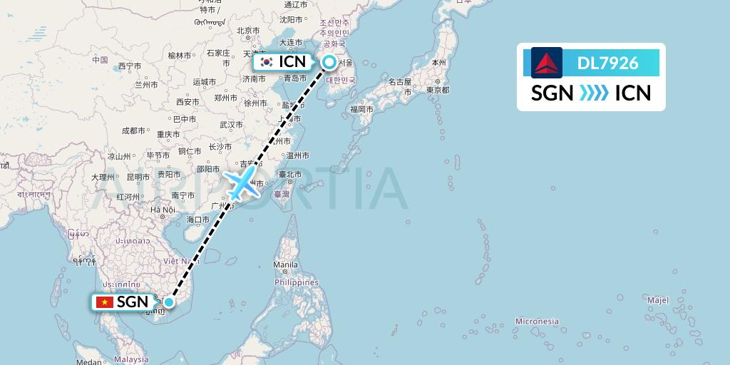 DL7926 Delta Air Lines Flight Map: Ho Chi Minh City to Seoul