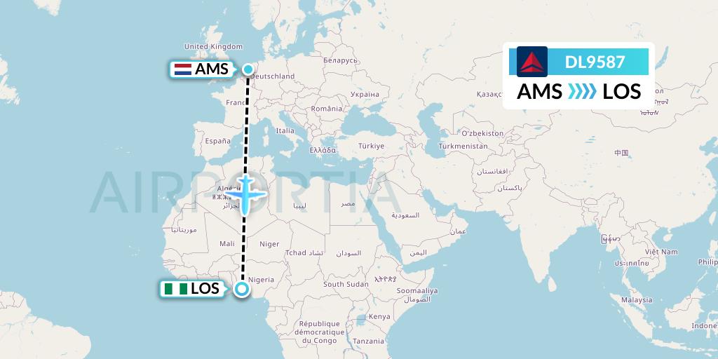 DL9587 Delta Air Lines Flight Map: Amsterdam to Lagos
