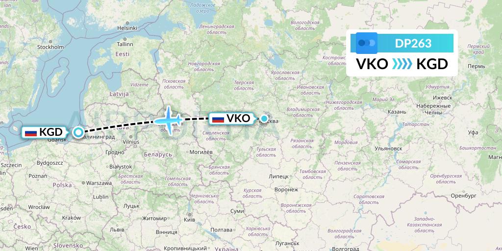 DP263 Pobeda Flight Map: Moscow to Kaliningrad