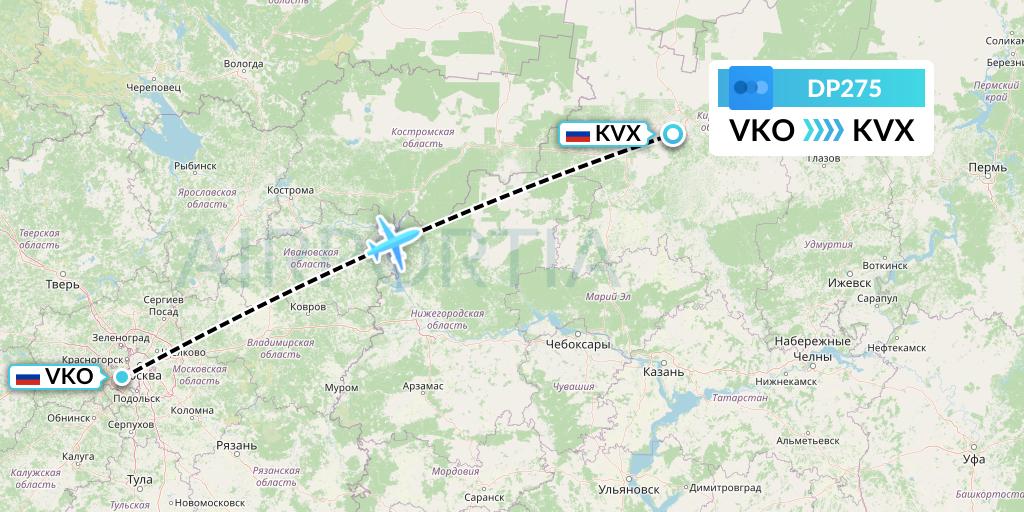 DP275 Pobeda Flight Map: Moscow to Kirov
