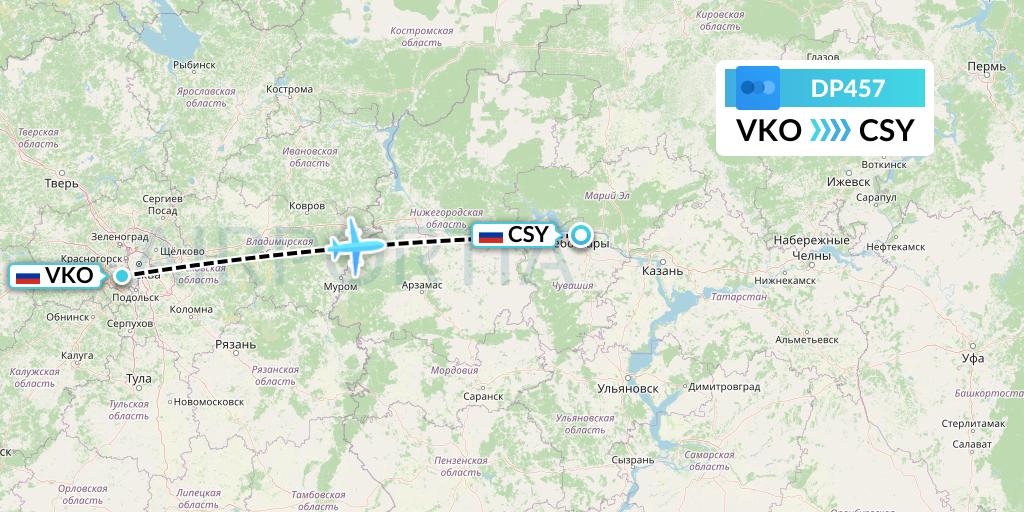 DP457 Pobeda Flight Map: Moscow to Cheboksary