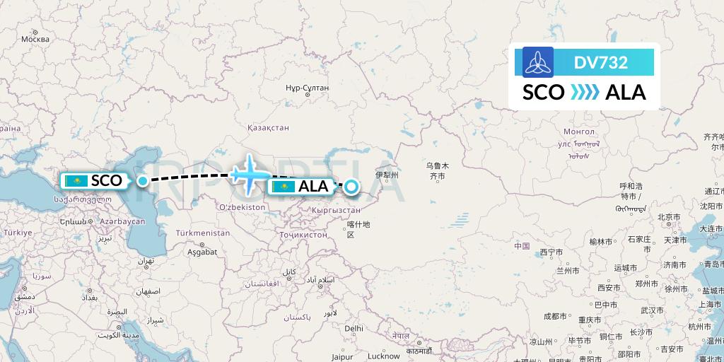 DV732 SCAT Flight Map: Aktau to Almaty