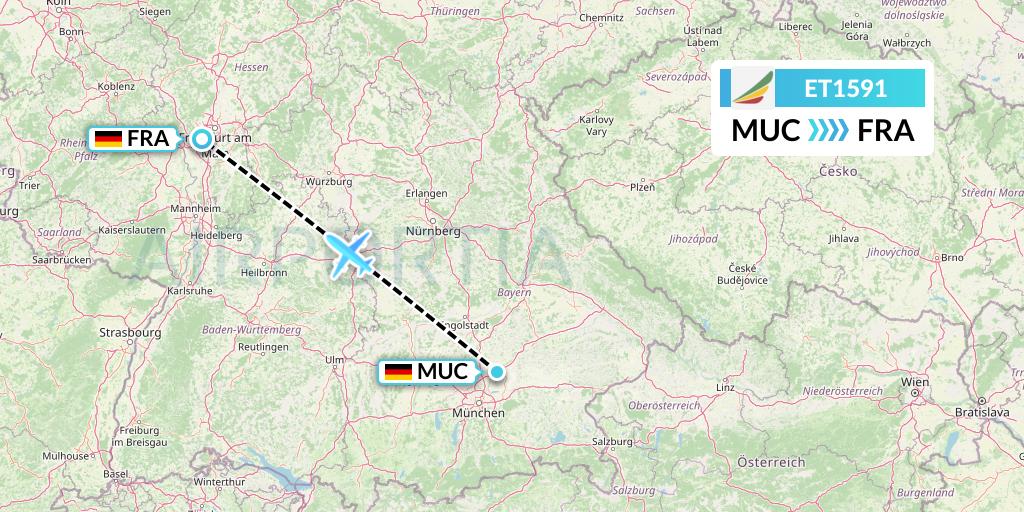 ET1591 Ethiopian Airlines Flight Map: Munich to Frankfurt