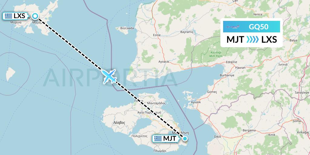 GQ50 Sky Express (Greece) Flight Map: Mytilene to Lemnos