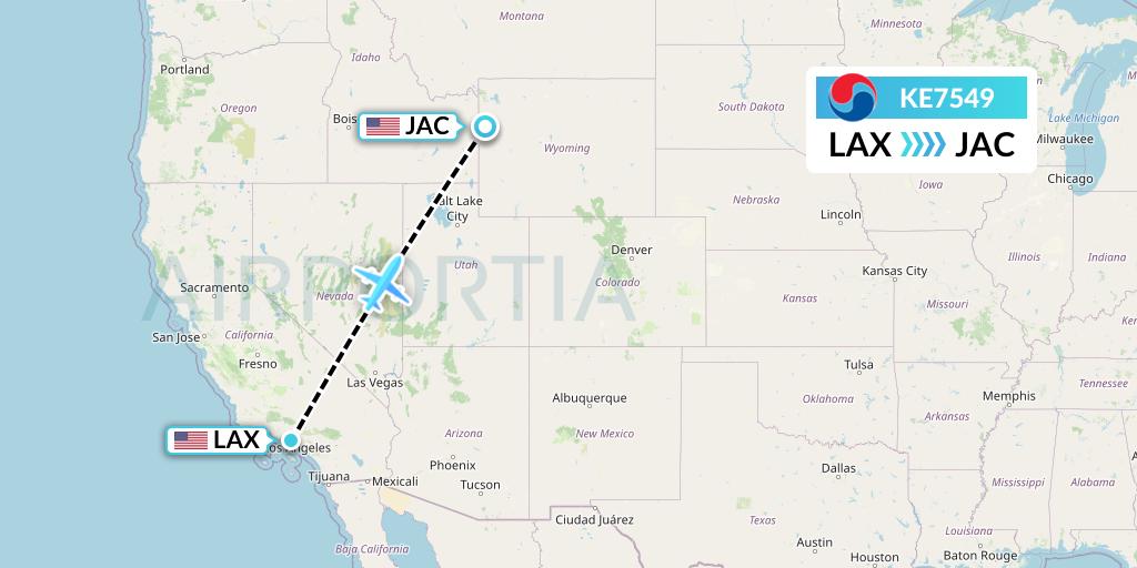 KE7549 Korean Air Flight Map: Los Angeles to Jackson
