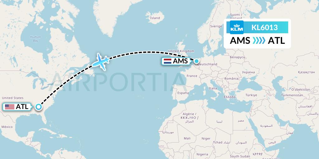 KL6013 KLM Flight Map: Amsterdam to Atlanta