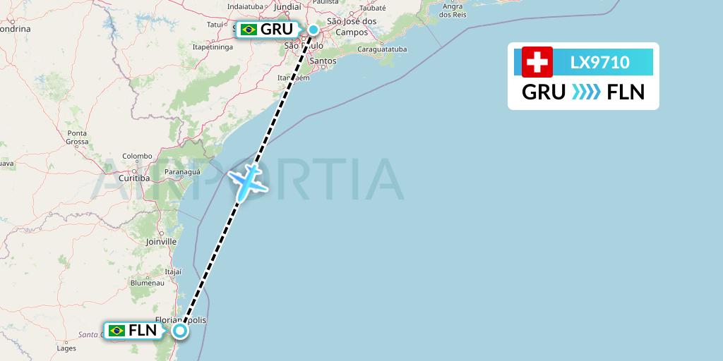 LX9710 Swiss Flight Map: Sao Paulo to Florianopolis