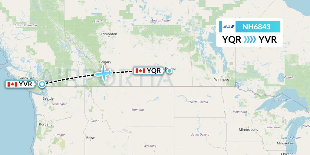 NH6843 All Nippon Airways Flight Map: Regina to Vancouver