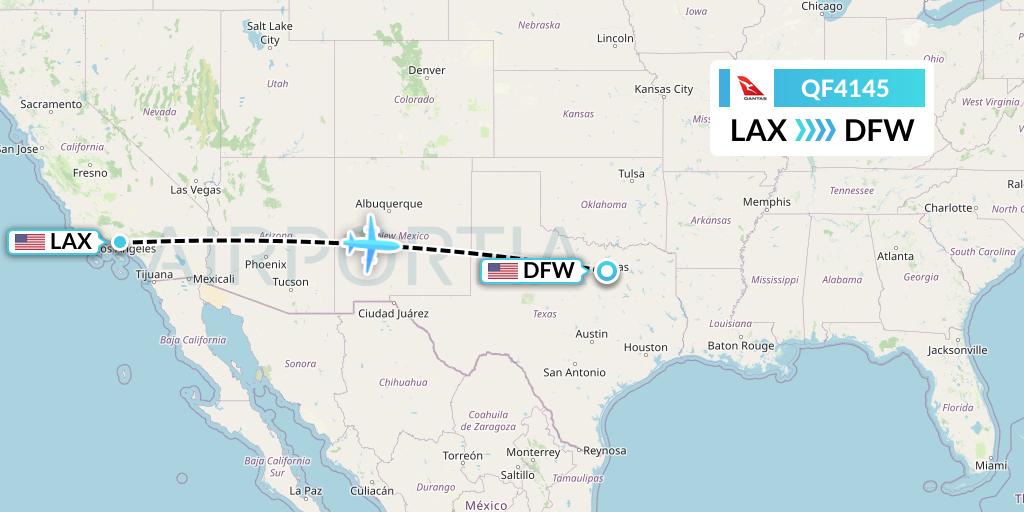 QF4145 Qantas Flight Map: Los Angeles to Dallas