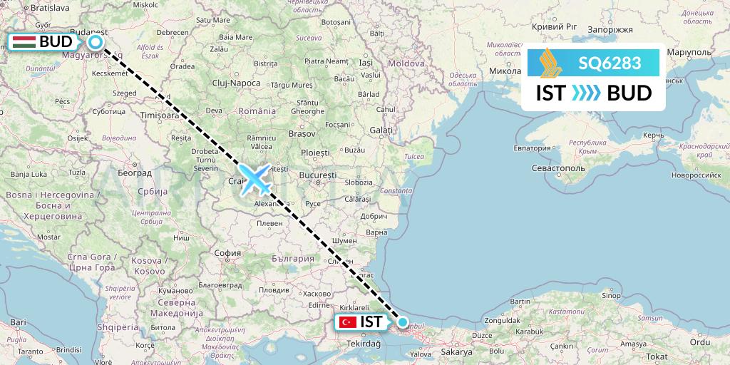 SQ6283 Singapore Airlines Flight Map: Istanbul to Budapest
