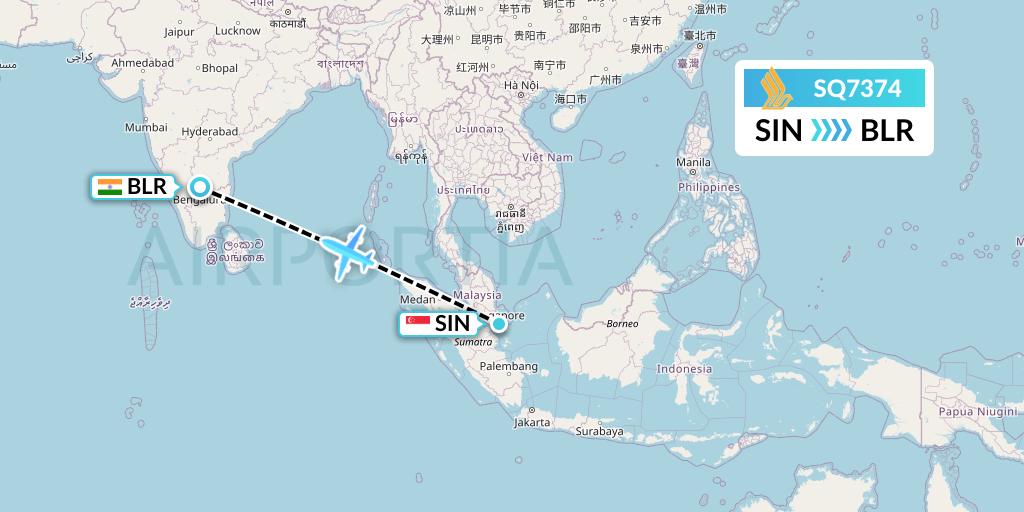 SQ7374 Singapore Airlines Flight Map: Singapore to Bangalore