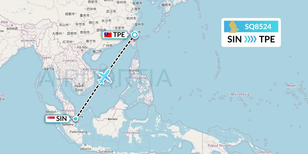 SQ8524 Singapore Airlines Flight Map: Singapore to Taipei