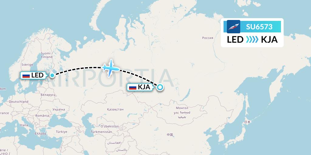 SU6573 Aeroflot Flight Map: St. Petersburg to Krasnoyarsk