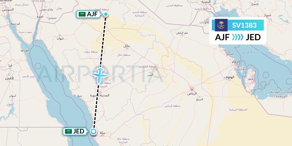 SV1383 Saudi Arabian Airlines Flight Map: Sakaka to Jeddah