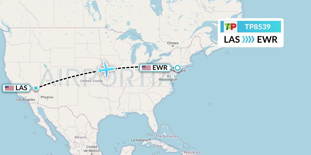 TP8539 TAP Portugal Flight Map: Las Vegas to New York