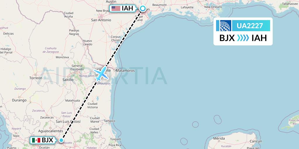 UA2227 United Airlines Flight Map: Silao to Houston
