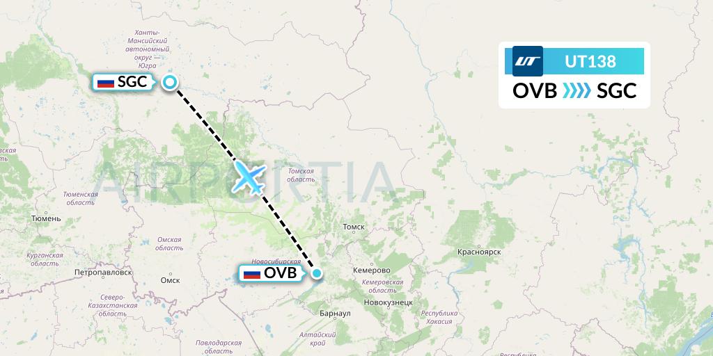 UT138 UTair Flight Map: Novosibirsk to Surgut