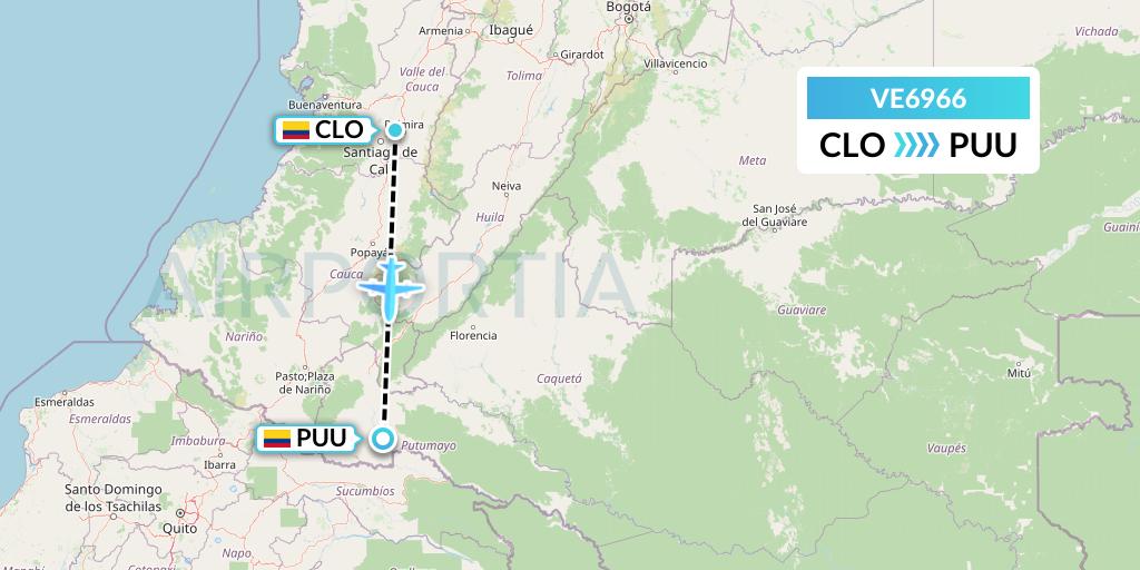 VE6966 Easyfly Flight Map: Cali to Puerto Asis