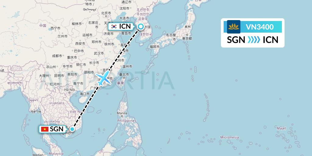 VN3400 Vietnam Airlines Flight Map: Ho Chi Minh City to Seoul