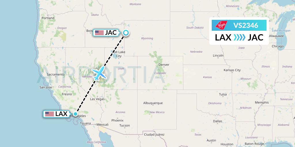 VS2346 Virgin Atlantic Airways Flight Map: Los Angeles to Jackson