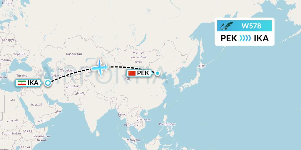 W578 Mahan Air Flight Map: Beijing to Tehran