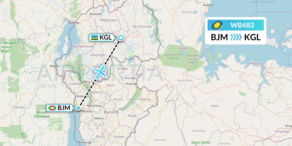 WB483 RwandAir Flight Map: Bujumbura to Kigali