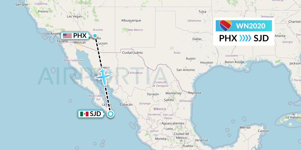 WN2020 Southwest Airlines Flight Map: Phoenix to San Jose del Cabo