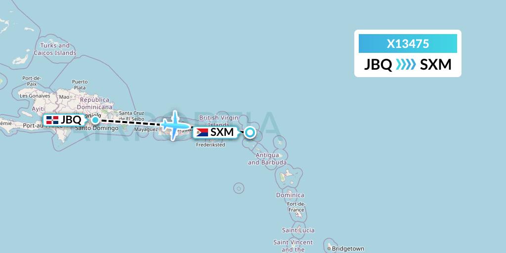 X13475 Nik Airways Flight Map: Santo Domingo to Sint Maarten