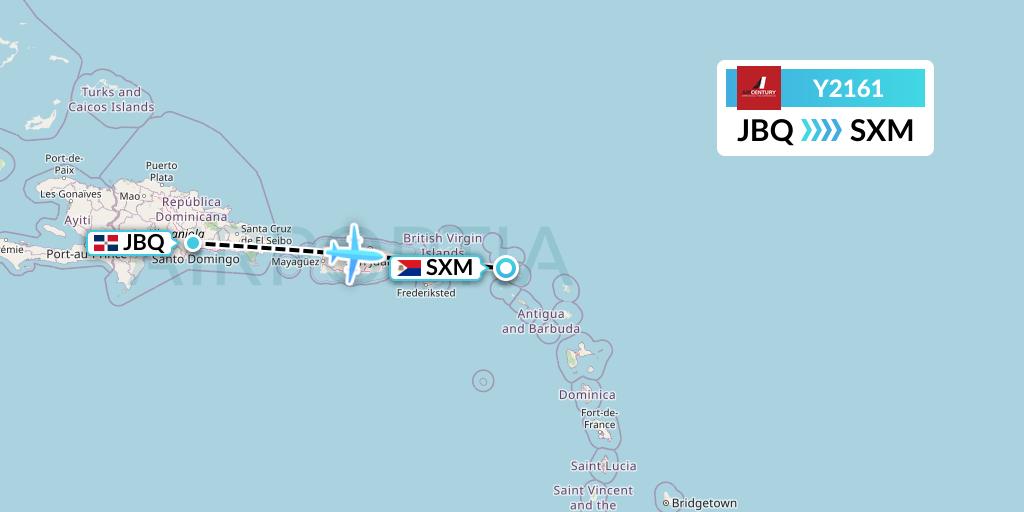 Y2161 Air Century Flight Map: Santo Domingo to Sint Maarten