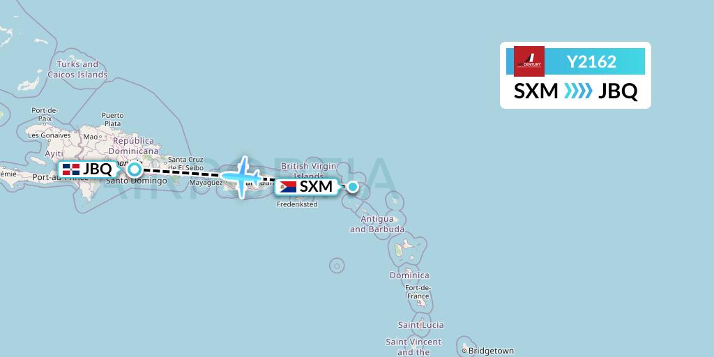 Y2162 Air Century Flight Map: Sint Maarten to Santo Domingo