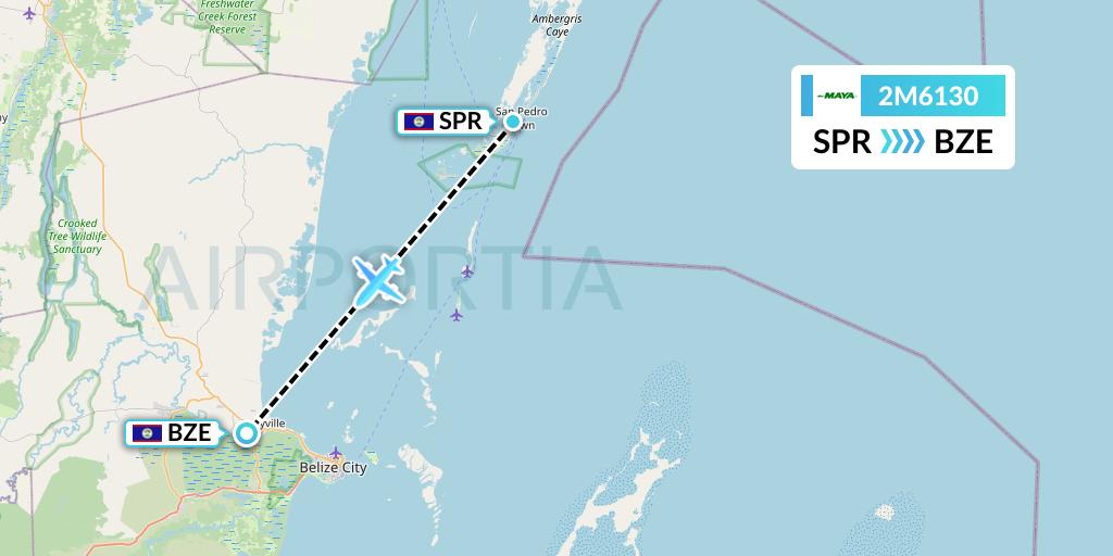 2M6130 Maya Island Air Flight Map: San Pedro to Belize City
