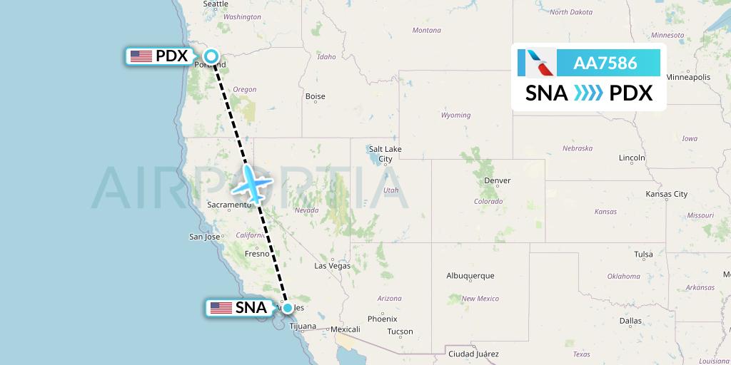 AA7586 American Airlines Flight Map: Orange County to Portland