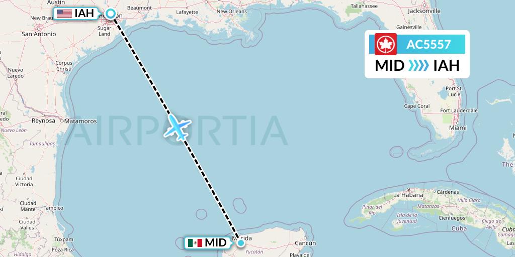 AC5557 Air Canada Flight Map: Merida to Houston