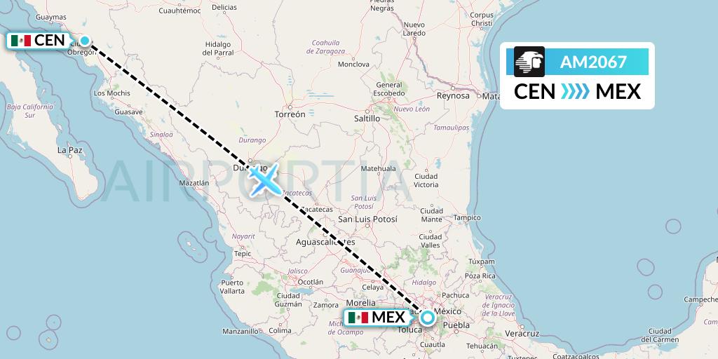 AM2067 Aeromexico Flight Map: Ciudad Obregon to Mexico City
