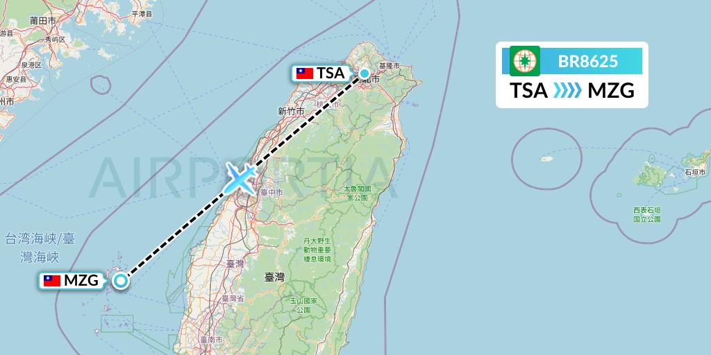 BR8625 EVA Air Flight Map: Taipei to Makung