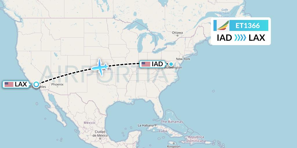 ET1366 Ethiopian Airlines Flight Map: Washington to Los Angeles