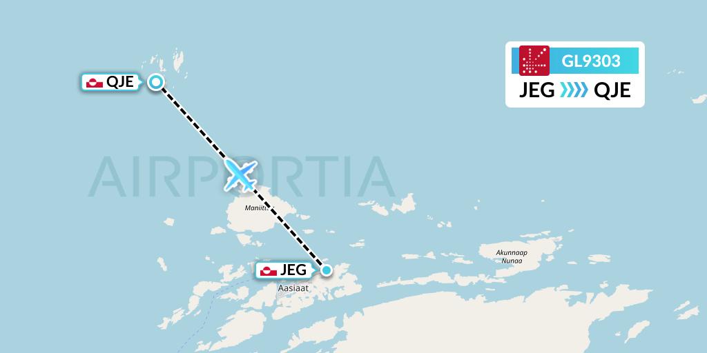 GL9303 Air Greenland Flight Map: Aasiaat to Kitsissuarsuit